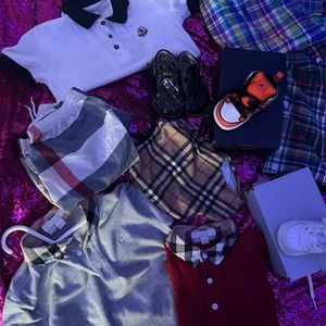 Boys polo shirts and Burberry shirt and baby burberry swimsuit , sneakers